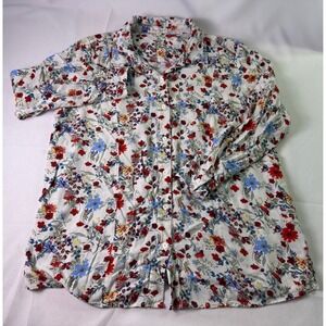 Song n Spirit Floral Button Up Shirt Large‎ Rayon Long Sleeve Lightweight Casual